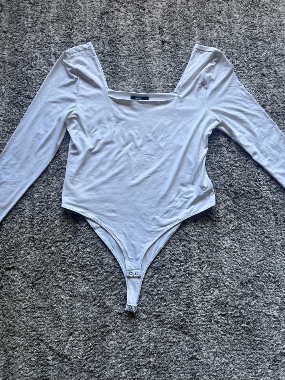 Forever 21 White Long Sleeve Scoop Neck Bodysuit
